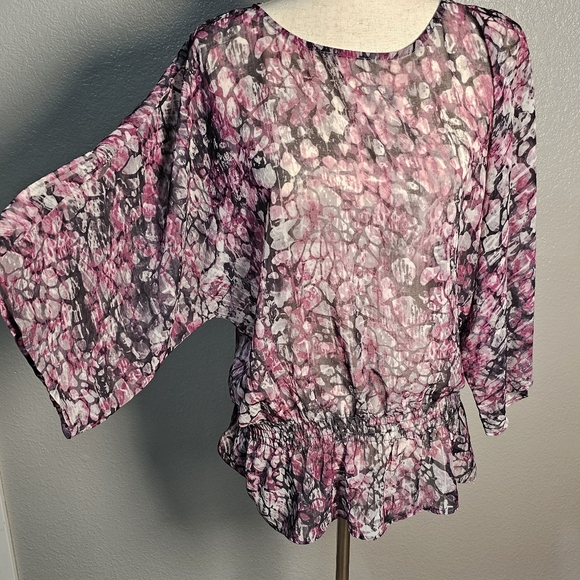 Chico's Lavender and Grey Sheer Peplum Blouse Top Shirt - Picture 2 of 9